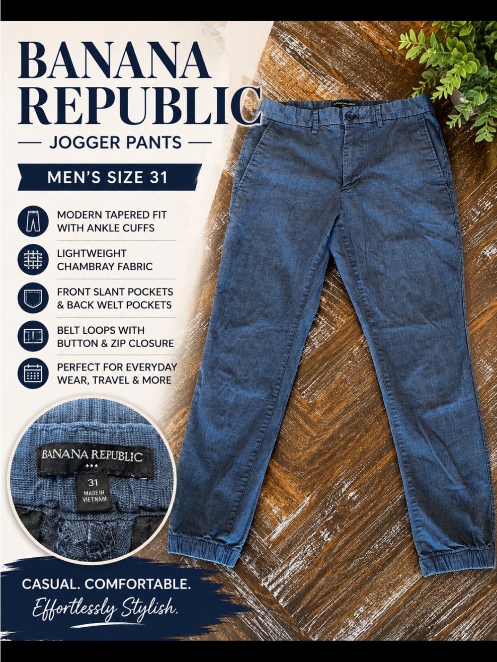Banana Republic Men's Chambray Jogger Pants - Denim Blue